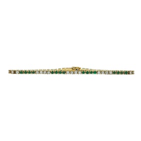 18K Yellow Gold Emerald and Diamond Tennis Bracelet