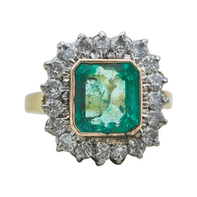Romany 14K Yellow Gold Emerald and Diamond Halo Cluster Ring
