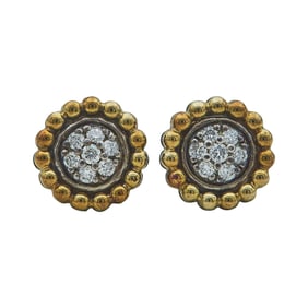 Lagos Sterling Silver and 18K Yellow Gold Diamond Cluster Stud Earrings