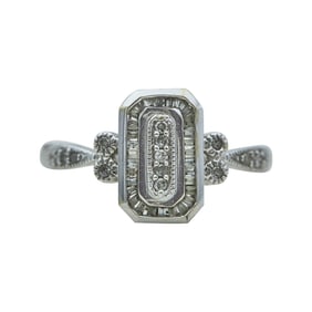 10K White Gold Round and Baguette-Cut Diamond Ring