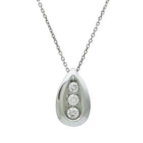 14K White Gold Three Stone Diamond Pendant Necklace
