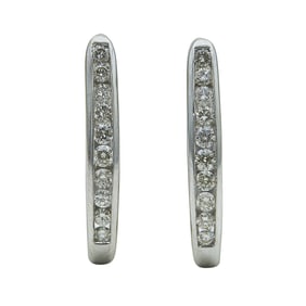 14K White Gold Diamond approx. 1.00 ctw Oval Hoop Earrings