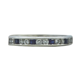 14K White Gold Sapphire and Diamond Alternating Band Ring