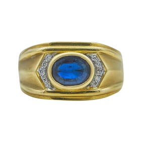 18K Yellow Gold Oval-Cut Sapphire and Diamond Men's Band Ring