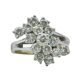 14K White Gold Diamond Cluster Split Shank Ring