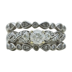 14K White Gold Diamond Engagement Ring and 10K White Gold Wedding Band Jacket Set
