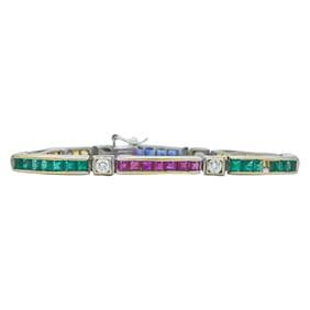 Ella Gafter 18K White Gold Diamond and Multi Gem-Set Tennis Bracelet