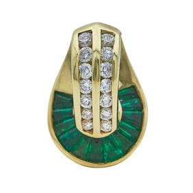 Dehago 14K Yellow Gold Emerald and Diamond Slide Pendant