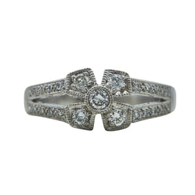18K White Gold Diamond Floral Split Shank Band Ring