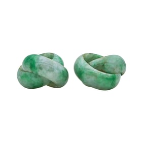 Set of 2 Carved Double Loop Jadeite Pendants