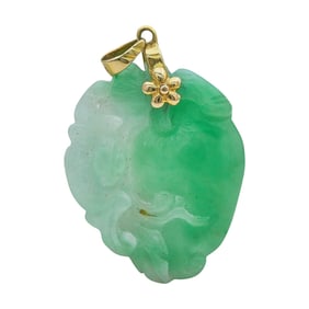 14K Yellow Gold Carved Jade Pendant Charm