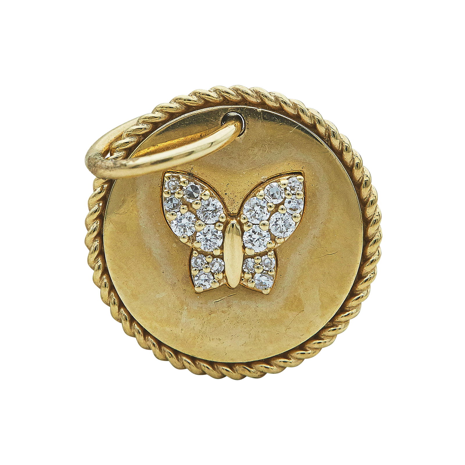 14K Yellow Gold Diamond Butterfly Medallion Charm Pendant (1 of 3)