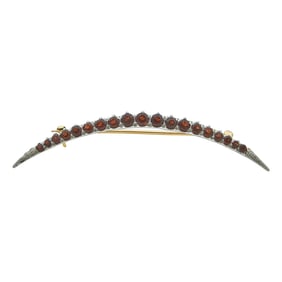 14K Yellow Gold and Platinum Garnet Crescent Brooch Pin