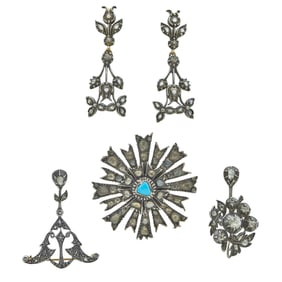 Lot of Sterling Silver and 14K Gold Turquoise and Rose-Cut Diamond Jewelry