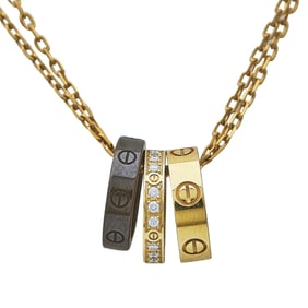 Cartier Love 18K Rose Gold and Ceramic Diamond Pendant Double Chain Necklace