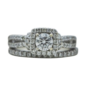 Vera Wang 14K White Gold Diamond and Sapphire Basket Engagement Ring and Wedding Band Bridal Set