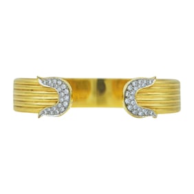 18K Yellow Gold Diamond Open Cuff Bangle Bracelet