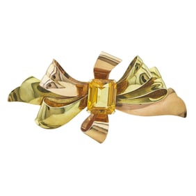 Vintage Tiffany & Co. 14K Rose and Yellow Gold Citrine Bow Brooch Pin