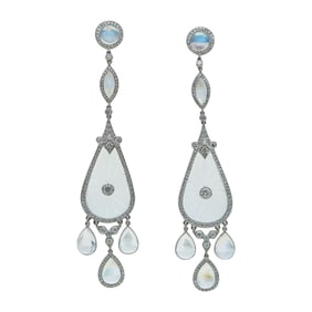 Fred Leighton Platinum Diamond, Moonstone and Crystal Chandelier Earrings