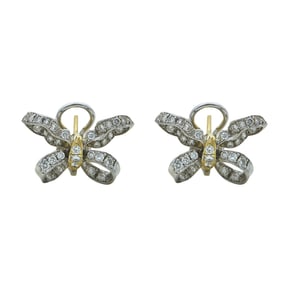 18K White and Yellow Gold Diamond Butterfly Bow Stud Earrings