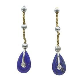 18K Yellow and White Gold Diamond and Lapis Lazuli Drop Earrings