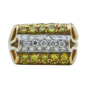 18K Yellow and White Gold Colorless and Yellow Diamond Loop Ring