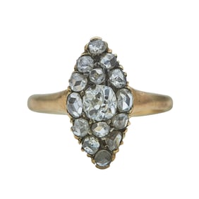 18K Rose Gold Old Mine and Rose-Cut Diamond Navette Ring