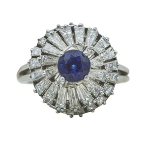 Platinum Sapphire and Tapered Baguette-Cut Diamond Tiered Spiral Ring