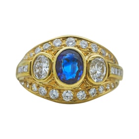 18K Yellow Gold Oval-Cut Sapphire and Diamond Ring