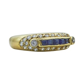 14K Yellow Gold Square-Cut Sapphire and Diamond Band Ring