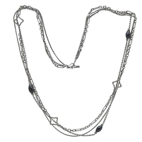 David Yurman Sterling Silver Black Onyx and Diamond Multi Chain Necklace