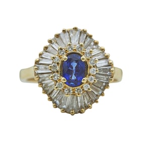 14K Yellow Gold Oval-Cut Sapphire and Diamond Ballerina Setting Ring