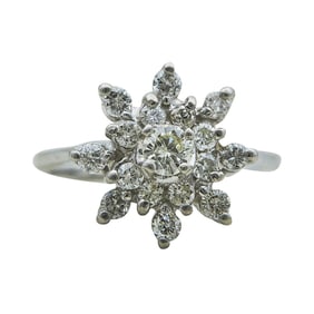 14K White Gold Round-Cut Diamond Cluster Ring