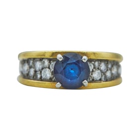18K Yellow Gold and Platinum Round-Cut Sapphire and Diamond Ring