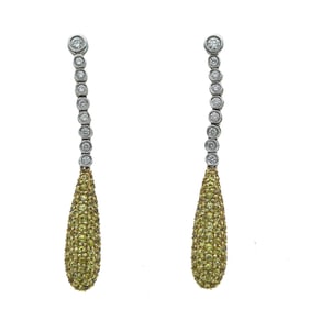 18K Yellow and White Gold Yellow Sapphire and Diamond Dangle Drop Earrings