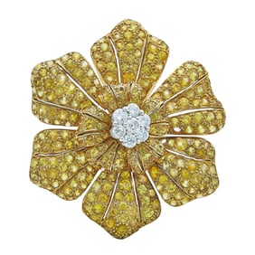 18K White and Yellow Gold Diamond and Yellow Sapphire Flower Ring