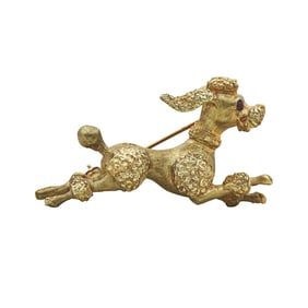 14K Yellow Gold Ruby Poodle Brooch Pin