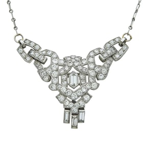 Platinum Diamond Detachable Pendant Brooch on Platinum and Seed Pearl Chain
