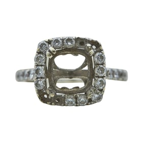 18K White Gold Diamond Cushion Halo Engagement Ring Setting