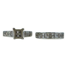 Platinum Diamond Engagement Ring Setting and Wedding Band Set