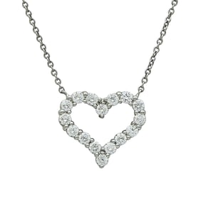 Tiffany & Co. Platinum Diamond Open Heart Pendant Necklace