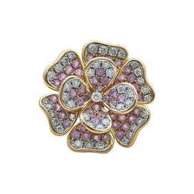 18K Rose Gold Pink Sapphire and Diamond Flower Ring