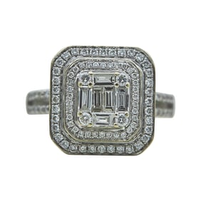 18K White Gold Diamond Illusion Double Halo Ring