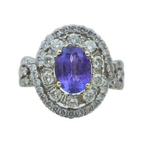 18K White Gold Oval-Cut Tanzanite and Diamond Ring