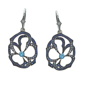 Stephen Webster 18K White Gold Sapphire, Topaz and Diamond Openwork Drop Earrings