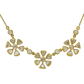 18K Yellow Gold Rose-Cut Diamond 3 Flower Pendant Necklace