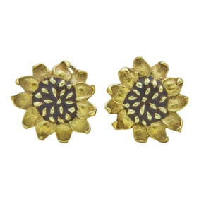 1993 Angela Cummings 18K Yellow Gold and Enamel Sunflower Earrings