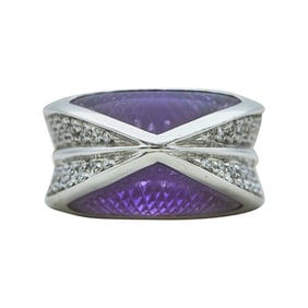 18K White Gold Fantasy-Cut Amethyst and Diamond Pyramid Ring