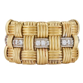Roberto Coin 18K Yellow Gold Diamond Flexible Woven Chain Ring