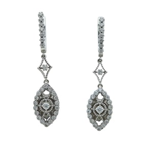 18K White Gold Diamond Dangle Drop Earrings
